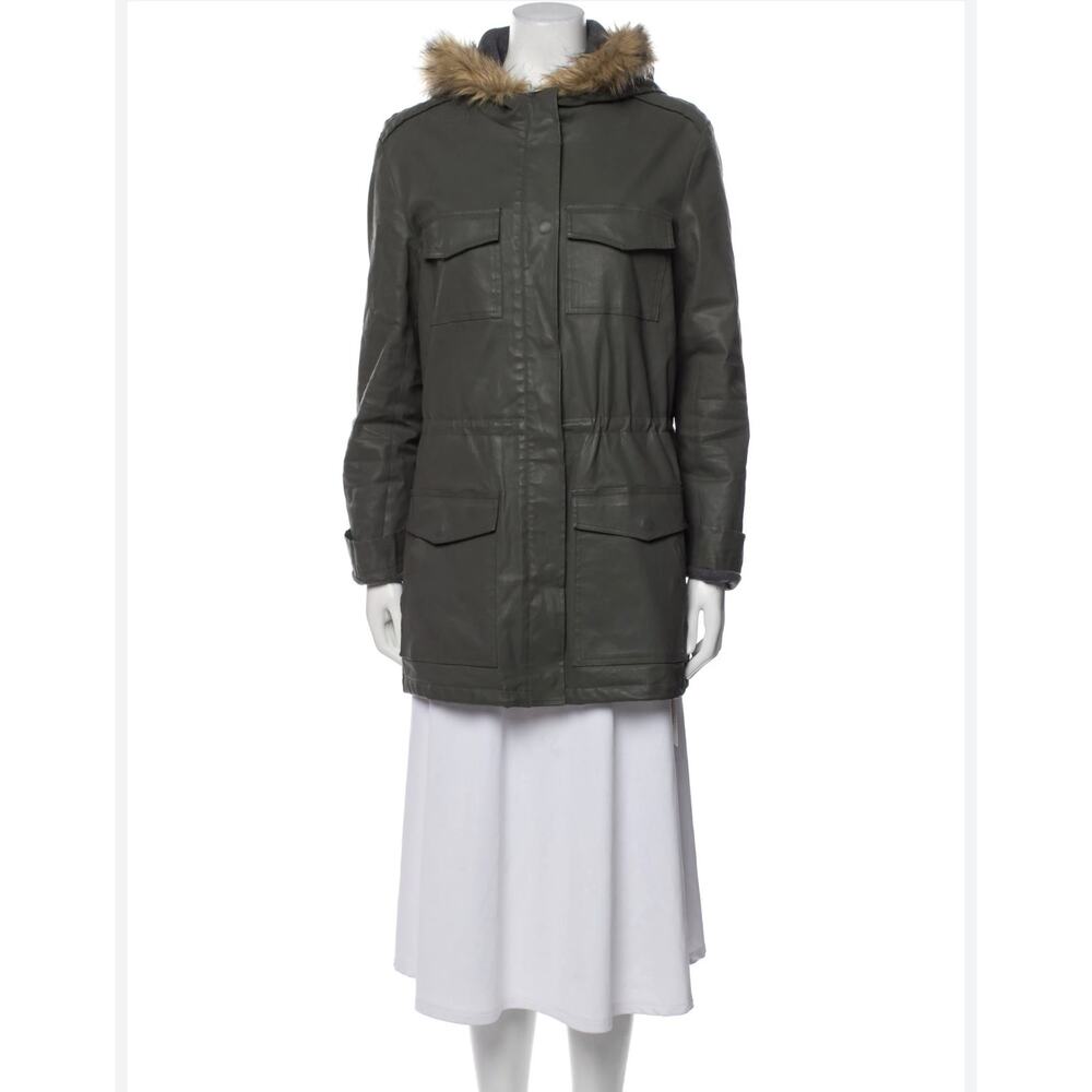 Joie Coated Cotton Army Green Parka Coat Hooded‎ Large